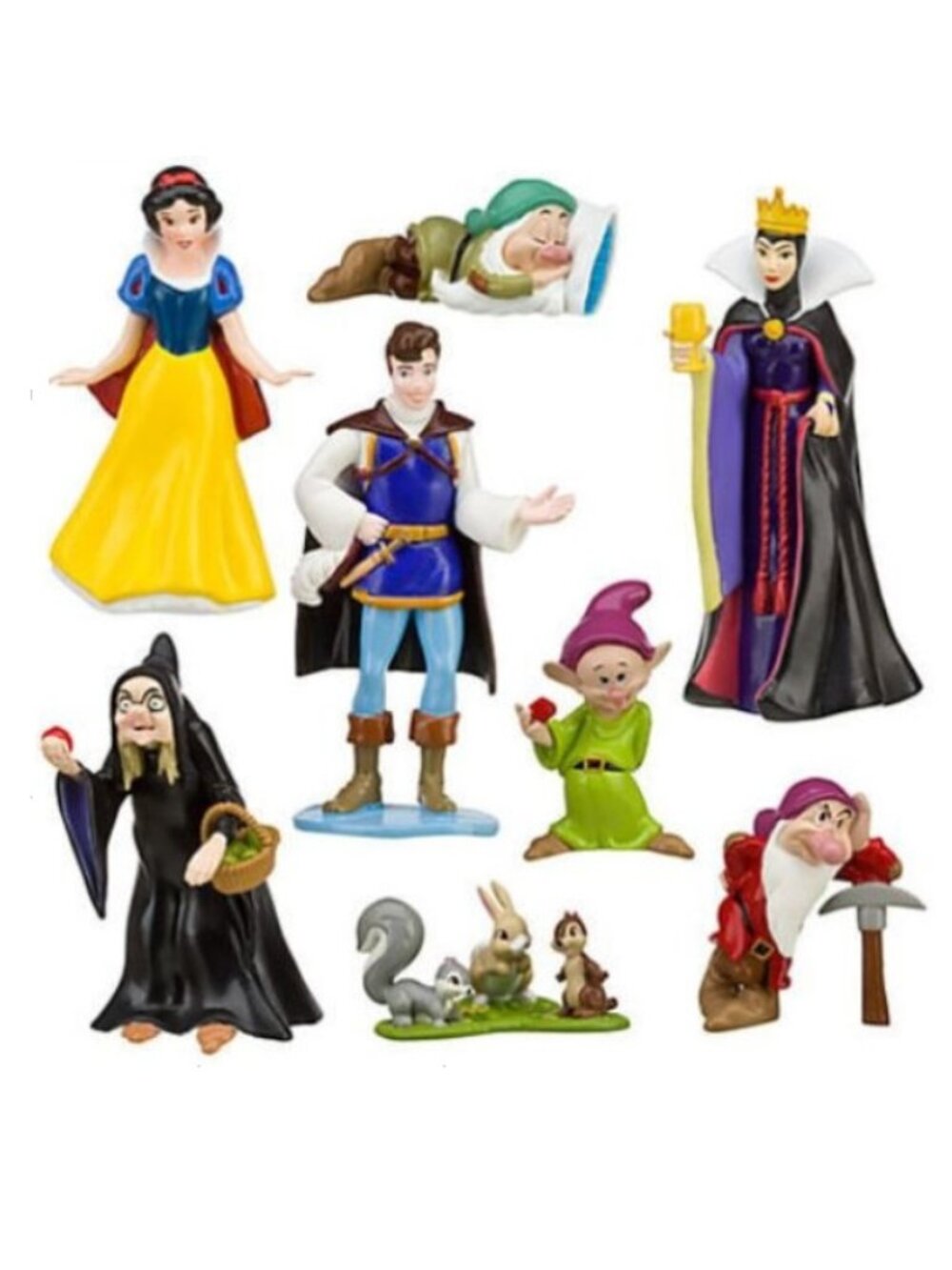 Snow White Dwarfs Queen Playset 8 Figure Cake Topper Toy Doll Set Collectible